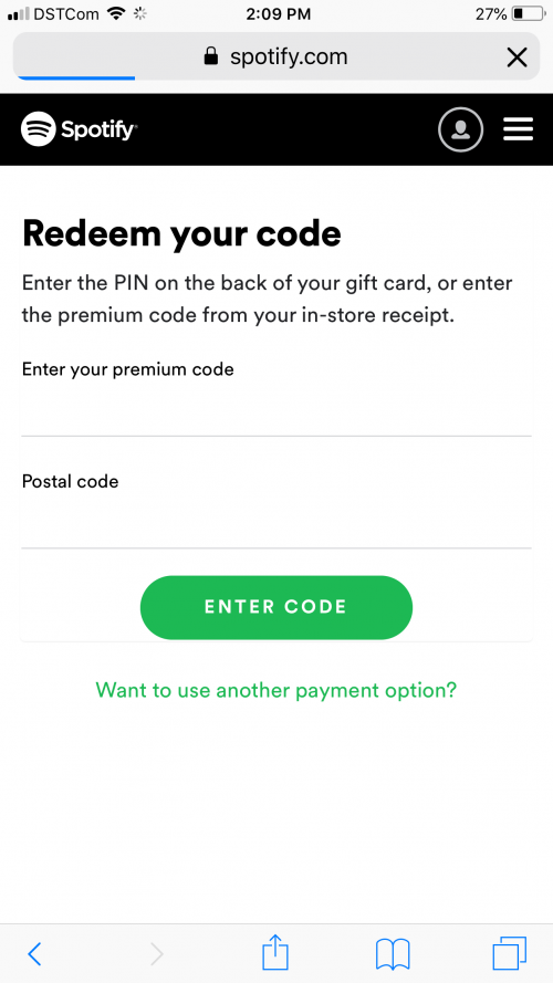 redeeming spotify gift card